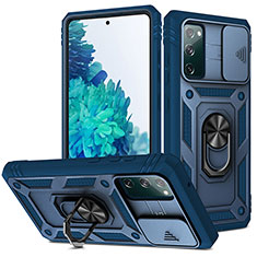 Funda Bumper Silicona y Plastico Mate Carcasa con Magnetico Anillo de dedo Soporte MQ5 para Samsung Galaxy S20 FE 4G Azul