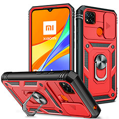 Funda Bumper Silicona y Plastico Mate Carcasa con Magnetico Anillo de dedo Soporte MQ5 para Xiaomi POCO C31 Rojo