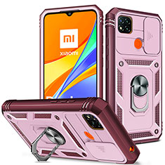 Funda Bumper Silicona y Plastico Mate Carcasa con Magnetico Anillo de dedo Soporte MQ5 para Xiaomi POCO C31 Rosa