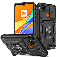 Funda Bumper Silicona y Plastico Mate Carcasa con Magnetico Anillo de dedo Soporte MQ5 para Xiaomi Redmi 9C Negro