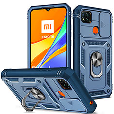 Funda Bumper Silicona y Plastico Mate Carcasa con Magnetico Anillo de dedo Soporte MQ5 para Xiaomi Redmi 9C NFC Azul