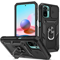 Funda Bumper Silicona y Plastico Mate Carcasa con Magnetico Anillo de dedo Soporte MQ5 para Xiaomi Redmi Note 10S 4G Negro