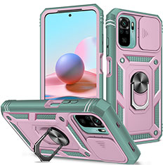 Funda Bumper Silicona y Plastico Mate Carcasa con Magnetico Anillo de dedo Soporte MQ5 para Xiaomi Redmi Note 10S 4G Rosa