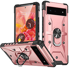 Funda Bumper Silicona y Plastico Mate Carcasa con Magnetico Anillo de dedo Soporte MQ6 para Google Pixel 6 5G Oro Rosa