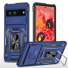 Funda Bumper Silicona y Plastico Mate Carcasa con Magnetico Anillo de dedo Soporte MQ6 para Google Pixel 7 5G Azul