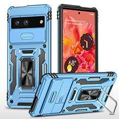 Funda Bumper Silicona y Plastico Mate Carcasa con Magnetico Anillo de dedo Soporte MQ6 para Google Pixel 7 5G Azul Cielo