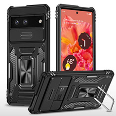 Funda Bumper Silicona y Plastico Mate Carcasa con Magnetico Anillo de dedo Soporte MQ6 para Google Pixel 7 5G Negro