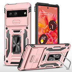 Funda Bumper Silicona y Plastico Mate Carcasa con Magnetico Anillo de dedo Soporte MQ6 para Google Pixel 7 5G Oro Rosa