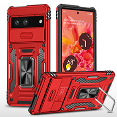 Funda Bumper Silicona y Plastico Mate Carcasa con Magnetico Anillo de dedo Soporte MQ6 para Google Pixel 7 5G Rojo