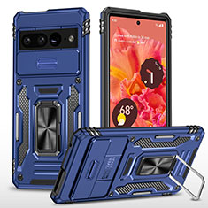 Funda Bumper Silicona y Plastico Mate Carcasa con Magnetico Anillo de dedo Soporte MQ6 para Google Pixel 7 Pro 5G Azul