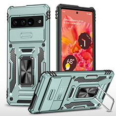 Funda Bumper Silicona y Plastico Mate Carcasa con Magnetico Anillo de dedo Soporte MQ6 para Google Pixel 7 Pro 5G Menta Verde