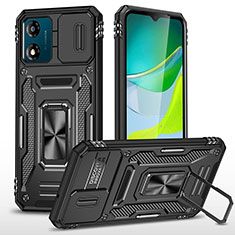 Funda Bumper Silicona y Plastico Mate Carcasa con Magnetico Anillo de dedo Soporte MQ6 para Motorola Moto E13 Negro