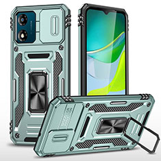 Funda Bumper Silicona y Plastico Mate Carcasa con Magnetico Anillo de dedo Soporte MQ6 para Motorola Moto E13 Verde