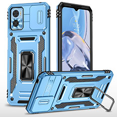 Funda Bumper Silicona y Plastico Mate Carcasa con Magnetico Anillo de dedo Soporte MQ6 para Motorola Moto E22 Azul Cielo