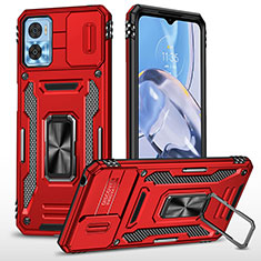 Funda Bumper Silicona y Plastico Mate Carcasa con Magnetico Anillo de dedo Soporte MQ6 para Motorola Moto E22 Rojo