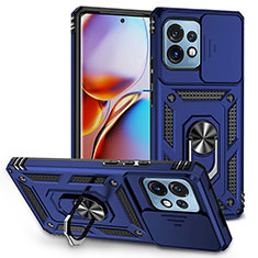 Funda Bumper Silicona y Plastico Mate Carcasa con Magnetico Anillo de dedo Soporte MQ6 para Motorola Moto Edge 40 Pro 5G Azul