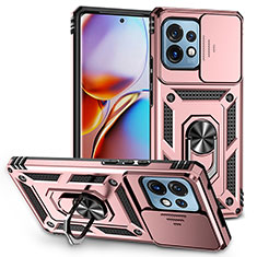 Funda Bumper Silicona y Plastico Mate Carcasa con Magnetico Anillo de dedo Soporte MQ6 para Motorola Moto Edge 40 Pro 5G Oro Rosa