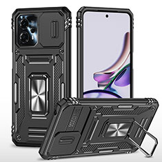 Funda Bumper Silicona y Plastico Mate Carcasa con Magnetico Anillo de dedo Soporte MQ6 para Motorola Moto G13 Negro