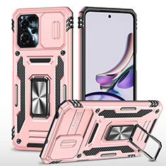 Funda Bumper Silicona y Plastico Mate Carcasa con Magnetico Anillo de dedo Soporte MQ6 para Motorola Moto G13 Oro Rosa