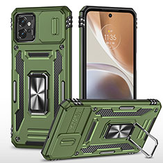 Funda Bumper Silicona y Plastico Mate Carcasa con Magnetico Anillo de dedo Soporte MQ6 para Motorola Moto G32 Verde