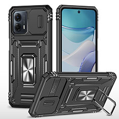 Funda Bumper Silicona y Plastico Mate Carcasa con Magnetico Anillo de dedo Soporte MQ6 para Motorola Moto G53 5G Negro