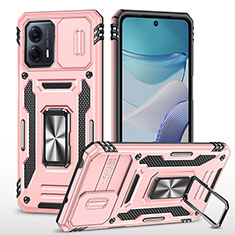 Funda Bumper Silicona y Plastico Mate Carcasa con Magnetico Anillo de dedo Soporte MQ6 para Motorola Moto G53 5G Oro Rosa