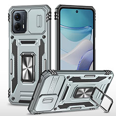 Funda Bumper Silicona y Plastico Mate Carcasa con Magnetico Anillo de dedo Soporte MQ6 para Motorola Moto G53 5G Plata