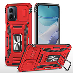 Funda Bumper Silicona y Plastico Mate Carcasa con Magnetico Anillo de dedo Soporte MQ6 para Motorola Moto G53 5G Rojo