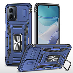 Funda Bumper Silicona y Plastico Mate Carcasa con Magnetico Anillo de dedo Soporte MQ6 para Motorola Moto G53j 5G Azul