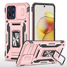 Funda Bumper Silicona y Plastico Mate Carcasa con Magnetico Anillo de dedo Soporte MQ6 para Motorola Moto G73 5G Oro Rosa