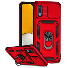 Funda Bumper Silicona y Plastico Mate Carcasa con Magnetico Anillo de dedo Soporte MQ6 para Samsung Galaxy A02 Rojo