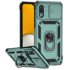 Funda Bumper Silicona y Plastico Mate Carcasa con Magnetico Anillo de dedo Soporte MQ6 para Samsung Galaxy A02 Verde