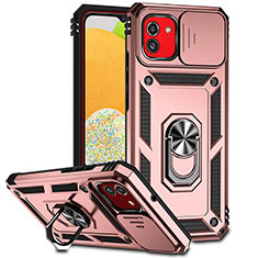 Funda Bumper Silicona y Plastico Mate Carcasa con Magnetico Anillo de dedo Soporte MQ6 para Samsung Galaxy A03 Oro Rosa