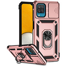 Funda Bumper Silicona y Plastico Mate Carcasa con Magnetico Anillo de dedo Soporte MQ6 para Samsung Galaxy A12 5G Oro Rosa