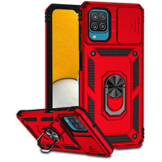 Funda Bumper Silicona y Plastico Mate Carcasa con Magnetico Anillo de dedo Soporte MQ6 para Samsung Galaxy A12 Nacho Rojo