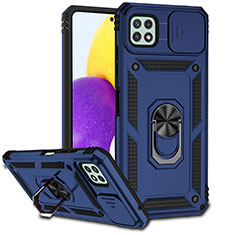 Funda Bumper Silicona y Plastico Mate Carcasa con Magnetico Anillo de dedo Soporte MQ6 para Samsung Galaxy A22s 5G Azul