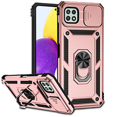 Funda Bumper Silicona y Plastico Mate Carcasa con Magnetico Anillo de dedo Soporte MQ6 para Samsung Galaxy A22s 5G Oro Rosa