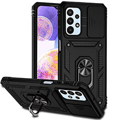 Funda Bumper Silicona y Plastico Mate Carcasa con Magnetico Anillo de dedo Soporte MQ6 para Samsung Galaxy A23 4G Negro