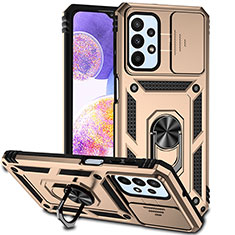 Funda Bumper Silicona y Plastico Mate Carcasa con Magnetico Anillo de dedo Soporte MQ6 para Samsung Galaxy A23 4G Oro