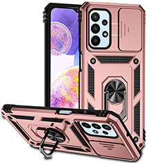 Funda Bumper Silicona y Plastico Mate Carcasa con Magnetico Anillo de dedo Soporte MQ6 para Samsung Galaxy A23 5G Oro Rosa