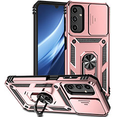 Funda Bumper Silicona y Plastico Mate Carcasa con Magnetico Anillo de dedo Soporte MQ6 para Samsung Galaxy A24 4G Oro Rosa