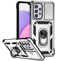 Funda Bumper Silicona y Plastico Mate Carcasa con Magnetico Anillo de dedo Soporte MQ6 para Samsung Galaxy A33 5G Plata