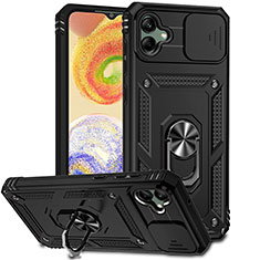 Funda Bumper Silicona y Plastico Mate Carcasa con Magnetico Anillo de dedo Soporte MQ6 para Samsung Galaxy F04 Negro