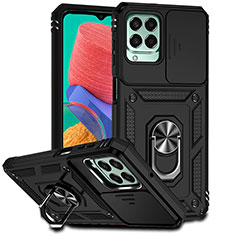 Funda Bumper Silicona y Plastico Mate Carcasa con Magnetico Anillo de dedo Soporte MQ6 para Samsung Galaxy M33 5G Negro