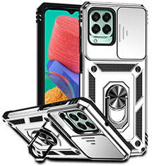 Funda Bumper Silicona y Plastico Mate Carcasa con Magnetico Anillo de dedo Soporte MQ6 para Samsung Galaxy M33 5G Plata