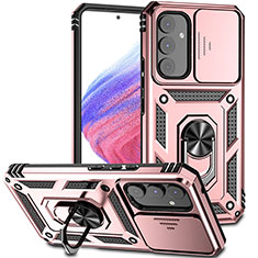 Funda Bumper Silicona y Plastico Mate Carcasa con Magnetico Anillo de dedo Soporte MQ6 para Samsung Galaxy Quantum4 5G Oro Rosa