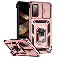 Funda Bumper Silicona y Plastico Mate Carcasa con Magnetico Anillo de dedo Soporte MQ6 para Samsung Galaxy S20 FE 4G Oro Rosa