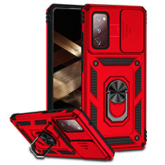 Funda Bumper Silicona y Plastico Mate Carcasa con Magnetico Anillo de dedo Soporte MQ6 para Samsung Galaxy S20 FE 4G Rojo