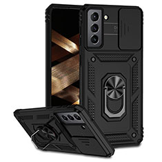 Funda Bumper Silicona y Plastico Mate Carcasa con Magnetico Anillo de dedo Soporte MQ6 para Samsung Galaxy S21 FE 5G Negro