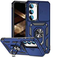 Funda Bumper Silicona y Plastico Mate Carcasa con Magnetico Anillo de dedo Soporte MQ6 para Samsung Galaxy S23 Plus 5G Azul